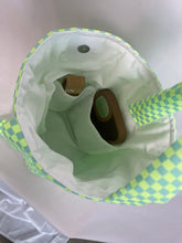 Load image into Gallery viewer, neon green checkers stroller bag