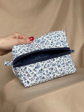 Load image into Gallery viewer, navy florals makeup bag