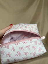Load image into Gallery viewer, mauve bows makeup bag