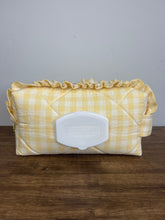 Load image into Gallery viewer, pale yellow gingham ruffled wipe bag
