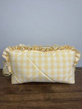 Load image into Gallery viewer, pale yellow gingham ruffled wipe bag
