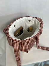 Load image into Gallery viewer, maroon and tan gingham stroller bag
