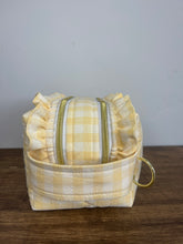 Load image into Gallery viewer, pale yellow gingham ruffled wipe bag
