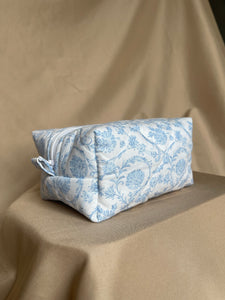 light blue florals makeup bag