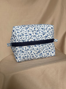 navy florals makeup bag