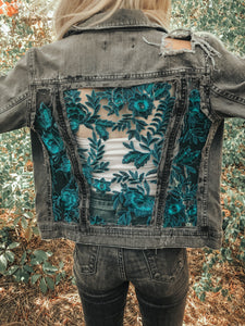 Teal Floral Lace Black Jacket