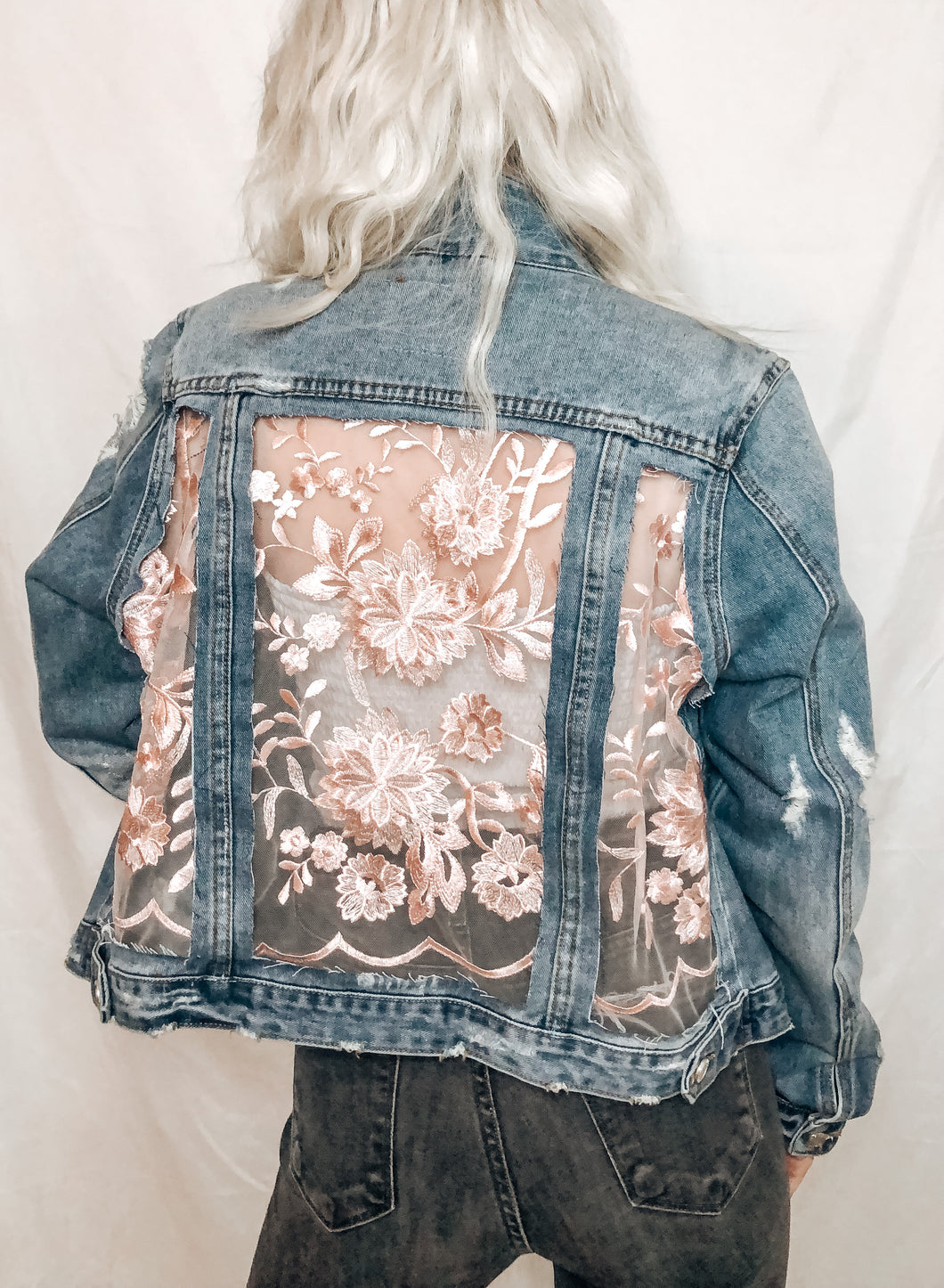 Distressed Spring Pink Florals Jacket