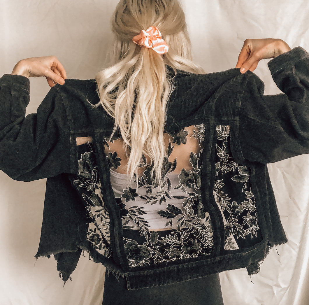 POL Distressed Corduroy with Black Florals