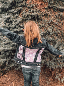 Vintage Dark Wash Jacket with Purple Butterflies