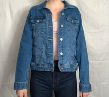 Load image into Gallery viewer, Soft Light Wash Jacket with Pink Sequin Floral
